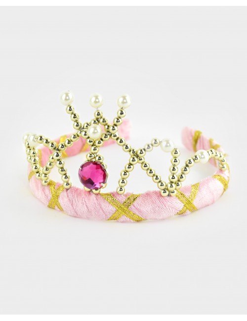Diadema tiara terciopelo rosa